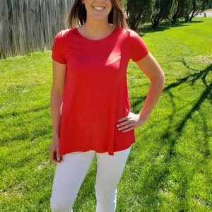 Criss Cross Open Back T-Shirt Top Blouse Red